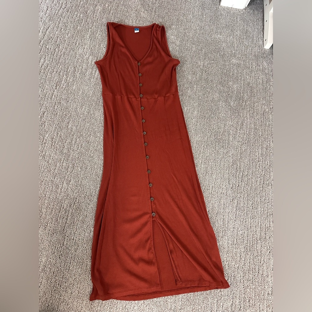 Sleeveless Rust Button-Down Maxi Dress